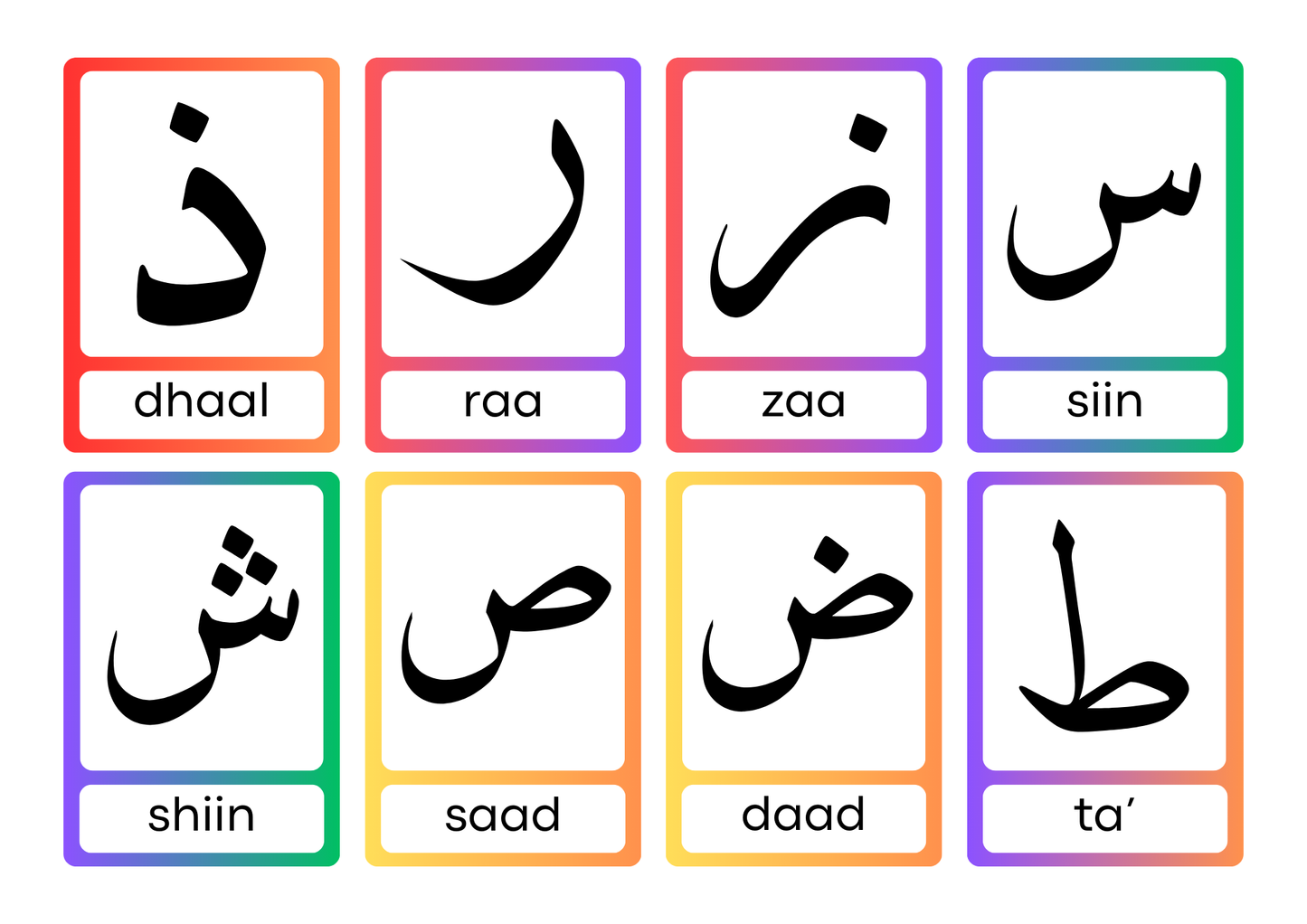 Arabic alphabet cards