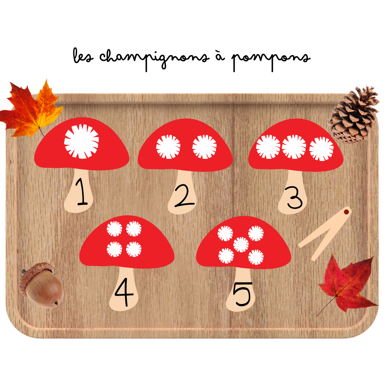 Atelier montessori - Les champignons à pompons