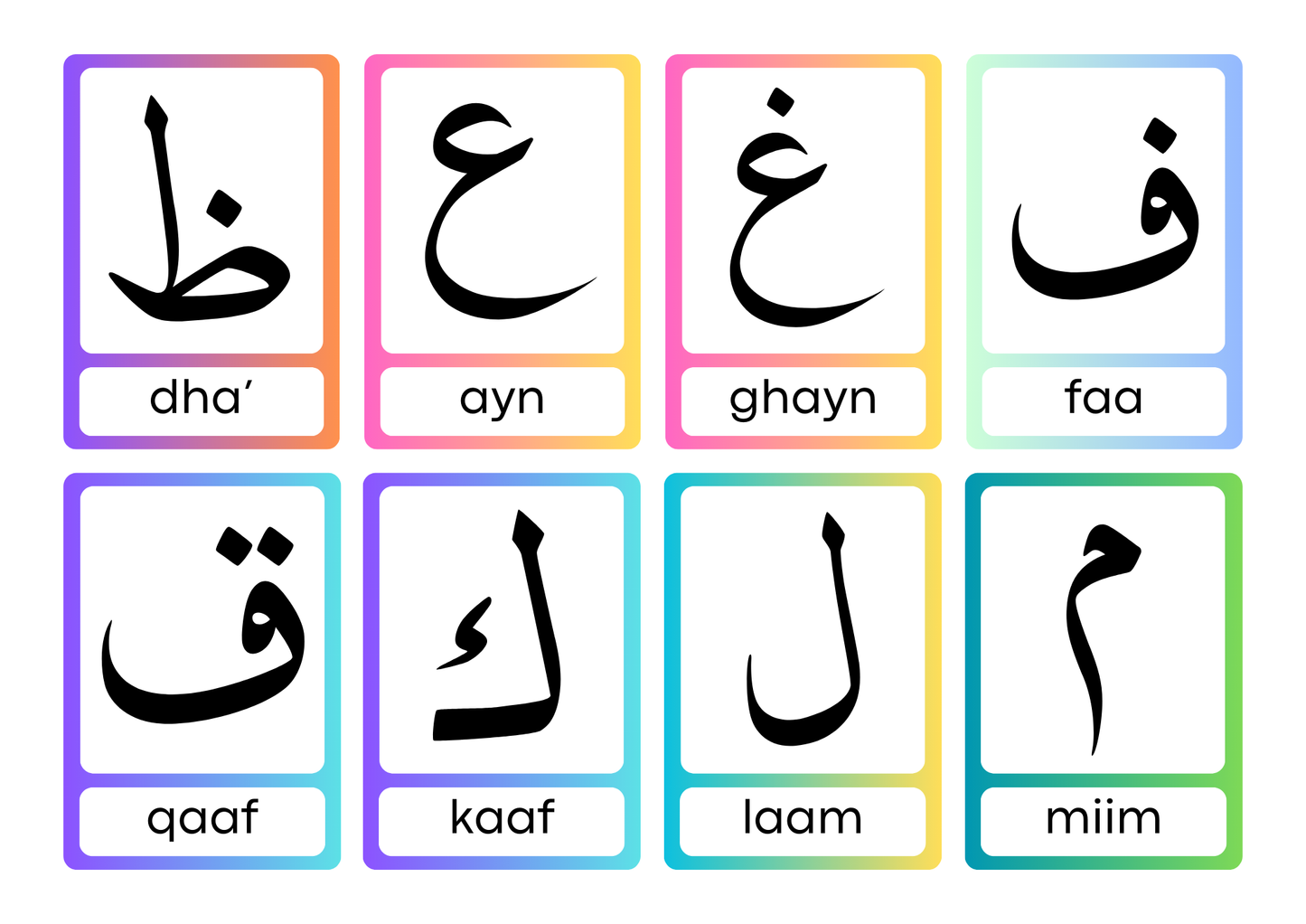 Arabic alphabet cards