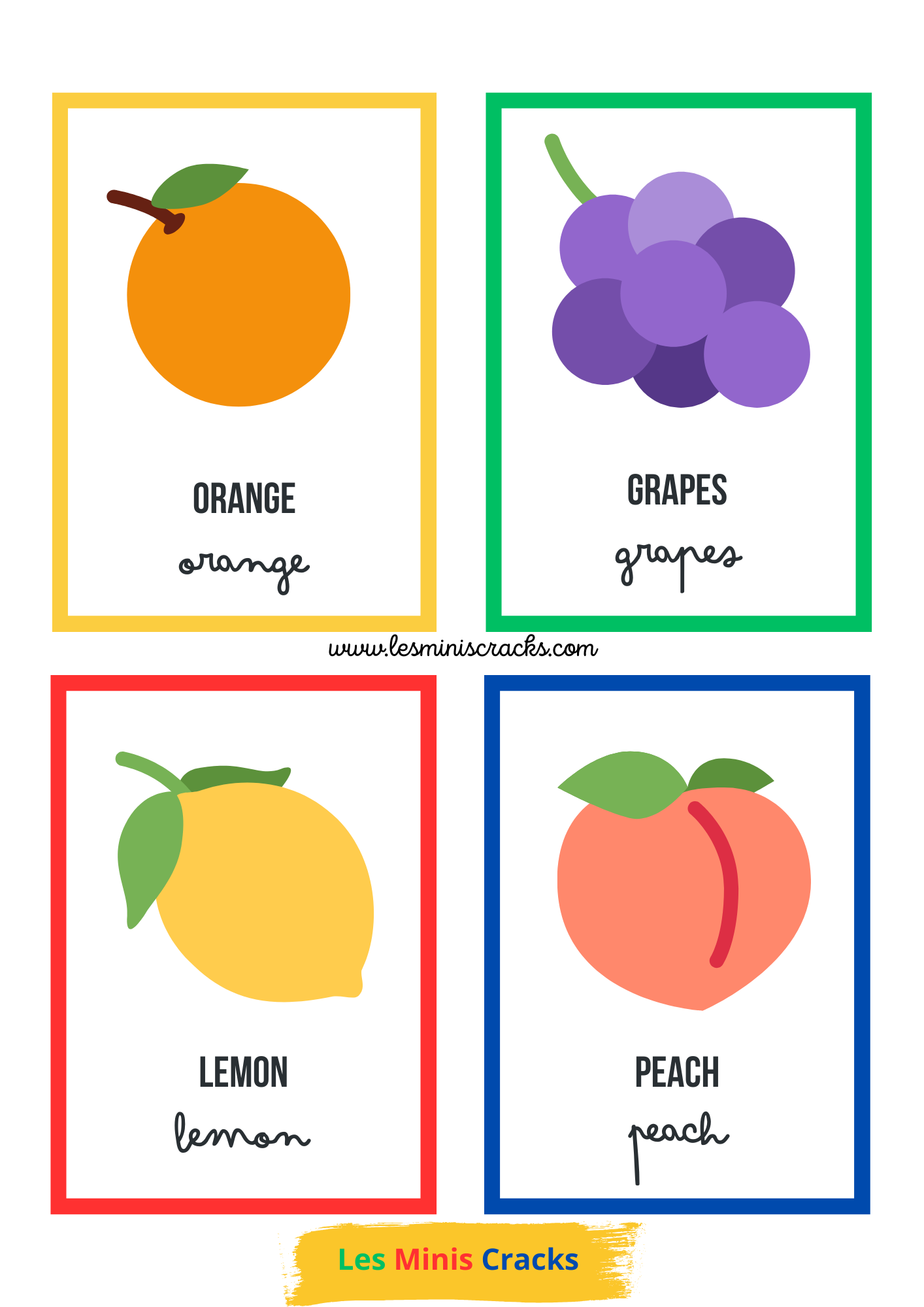 Fruit nomenclature cards in English