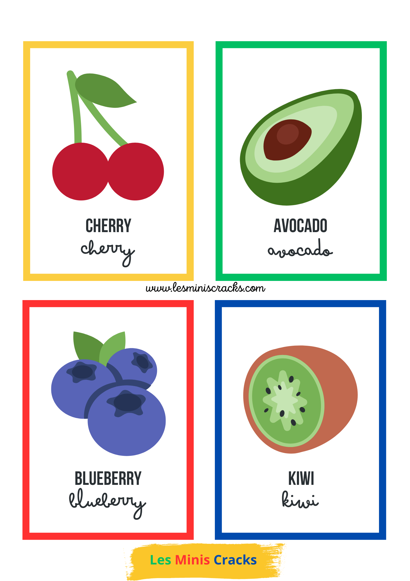 Fruit nomenclature cards in English