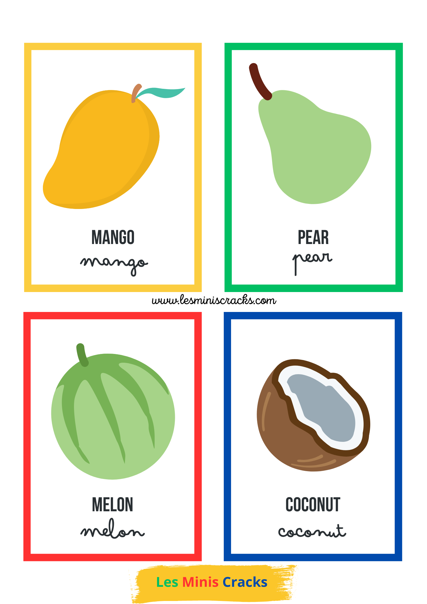 Fruit nomenclature cards in English