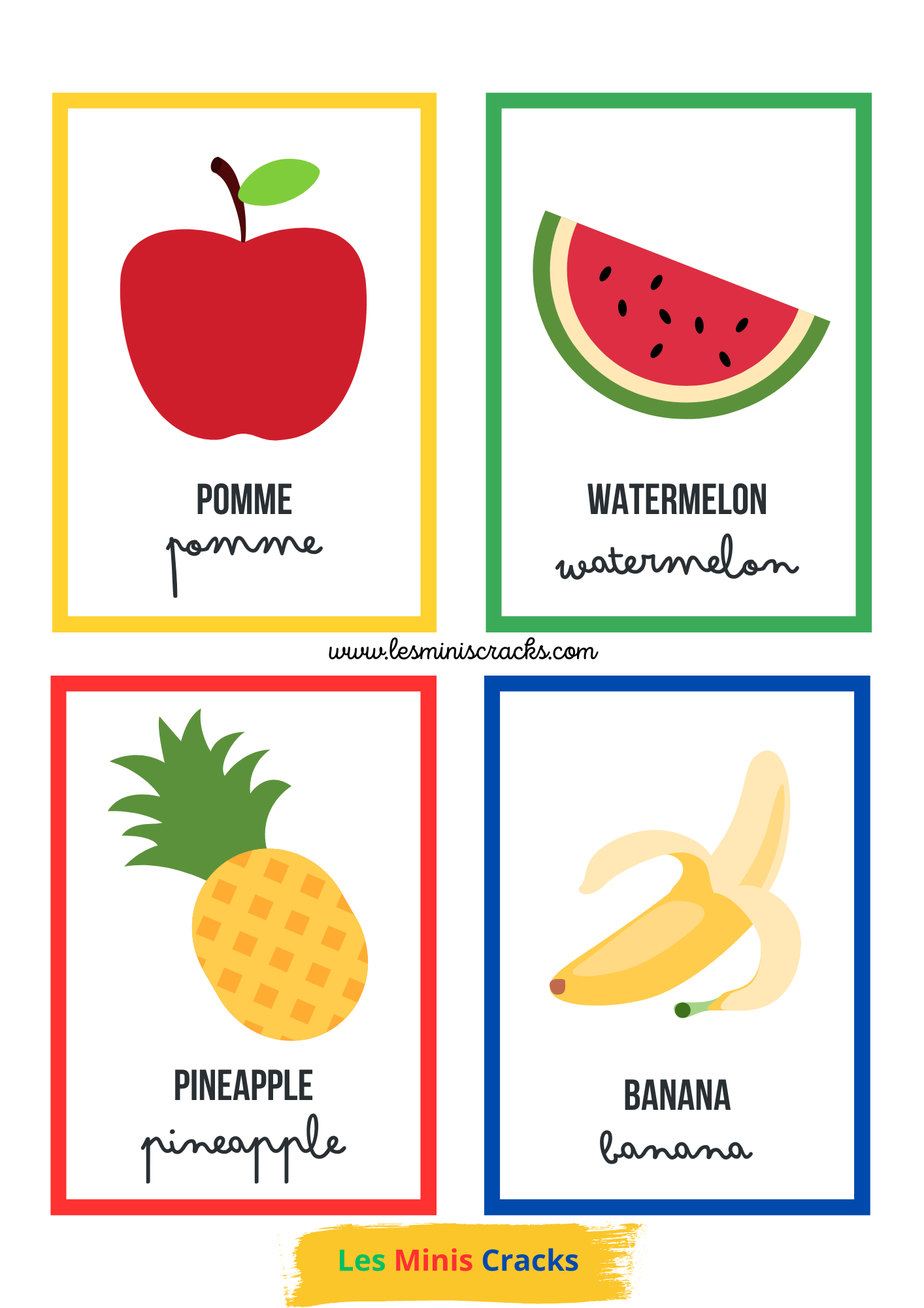 Fruit nomenclature cards in English