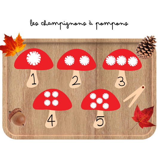 Atelier montessori - Les champignons à pompons