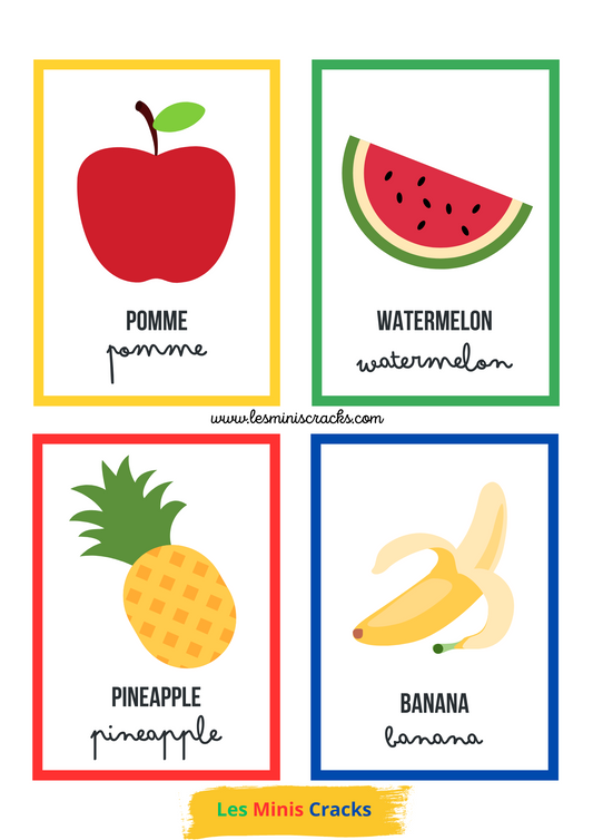 Fruit nomenclature cards in English