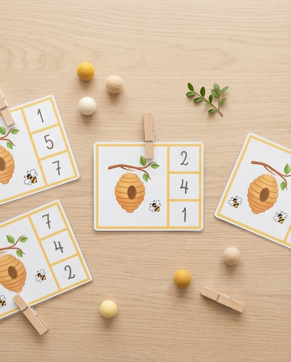 Cartes à pinces sur le thème des abeilles
