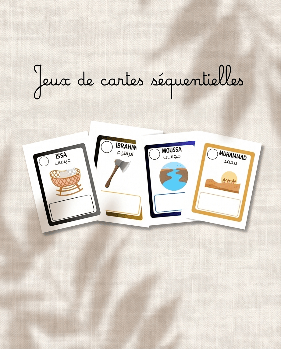Jeux de cartes séquentielles : Histoire des Prophètes livret éducatif Montessori enfant - Les minis cracks